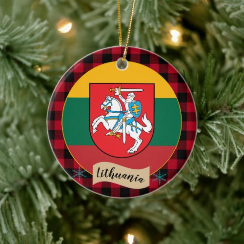 Lithuania Red buffalo plaid  Lithuanian Flag Ceramic Ornament