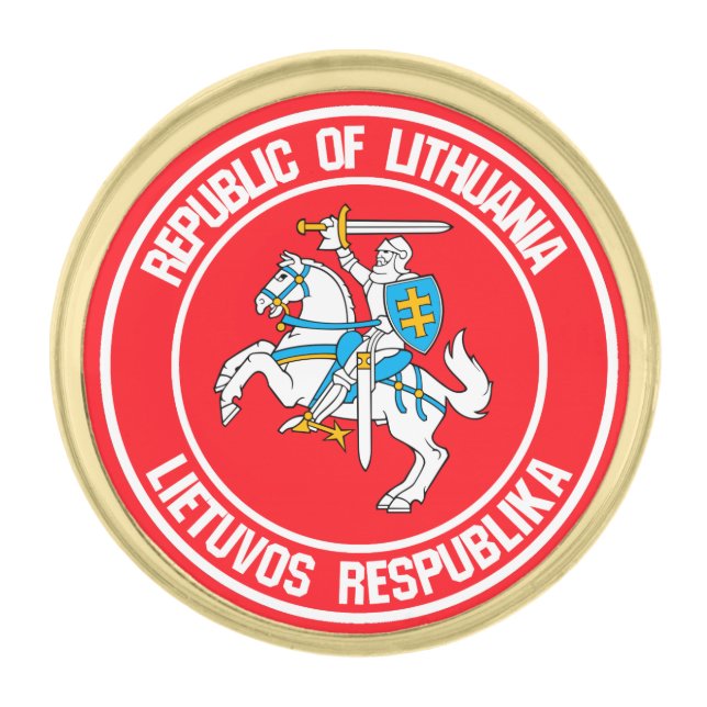Lithuania Round Emblem Gold Finish Lapel Pin (Front)