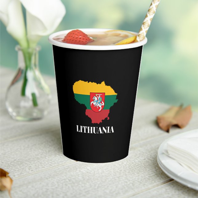 Lithuania silhouette and flag paper cups (Insitu)
