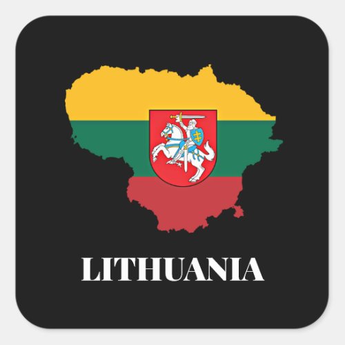 Lithuania sillhouette and flag square sticker