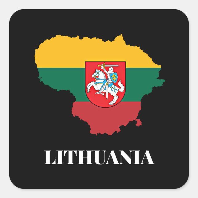 Lithuania sillhouette and flag square sticker (Front)