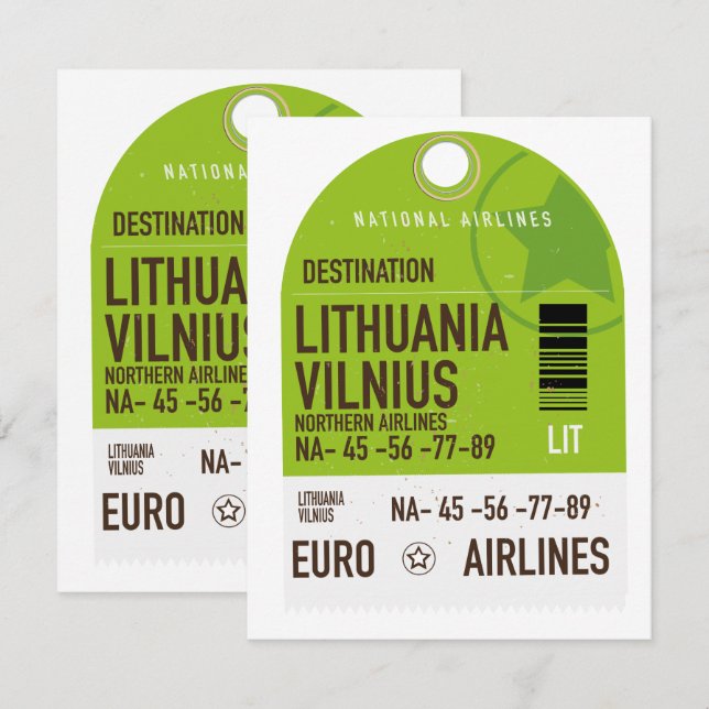 Lithuania Vilnius airliner travel ticket (Front/Back)