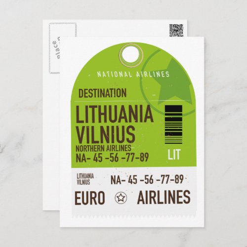 Lithuania Vilnius airliner travel ticket Postcard