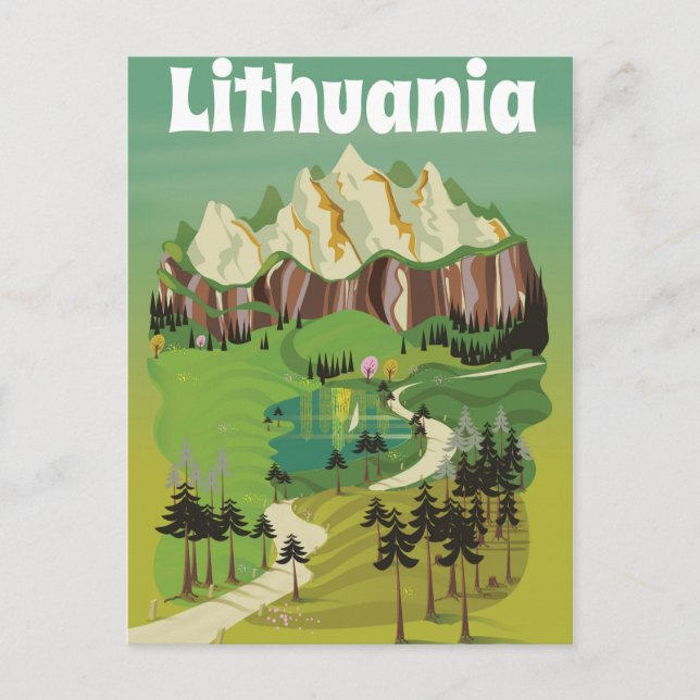 Lithuania vintage style travel poster postcard (Front)