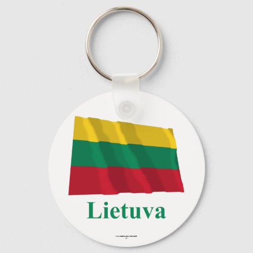 Lithuania Waving Flag with Name in Lithuanian Keychain