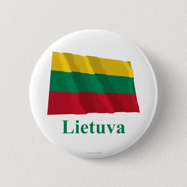 Lithuania Waving Flag with Name in Lithuanian Pinback Button (Front)