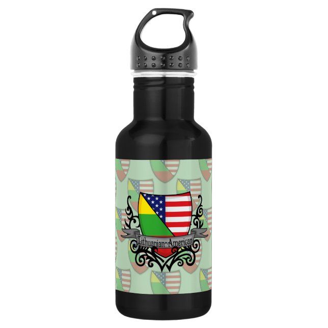Lithuanian-American Shield Flag Stainless Steel Water Bottle (Front)
