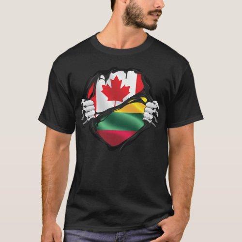 Lithuanian Canadian Hands Ripped Roots Flag T_Shirt