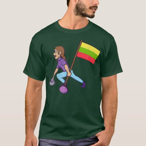 Lithuanian Curling   Flag of Lithuania T_Shirt