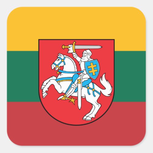 Lithuanian Flag  Coat of Arms Flag of Lithuania Square Sticker