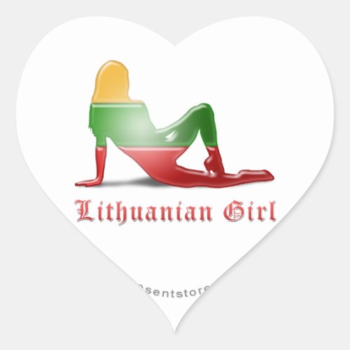 Lithuanian Girl Silhouette Flag Heart Sticker