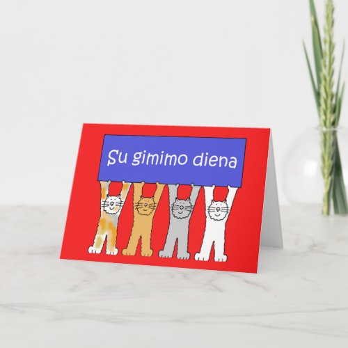 Lithuanian Happy Birthday Cartoon Cats Card