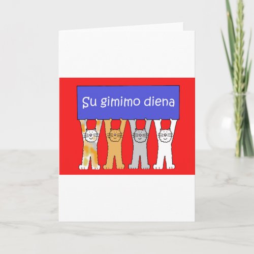 Lithuanian Happy Birthday Cartoon Cats Card