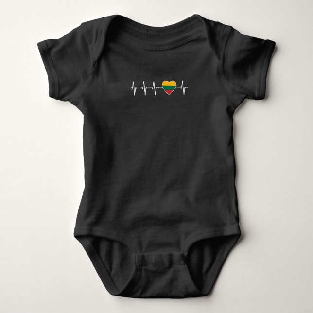 Lithuanian Heartbeat I Love Lithuania Flag Heart Baby Bodysuit (Front)