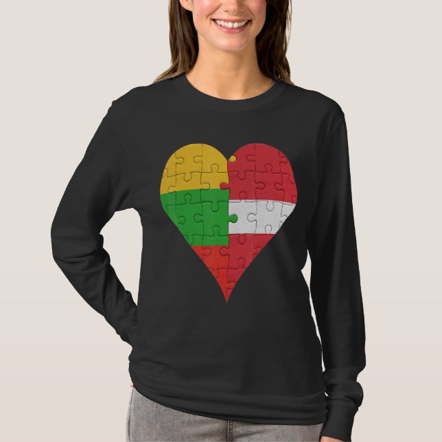 Lithuanian Latvian Flag Heart T-Shirt (Front)