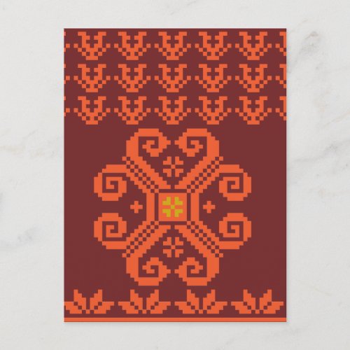 Lithuanian Red and Orange folk art pattern Postcard