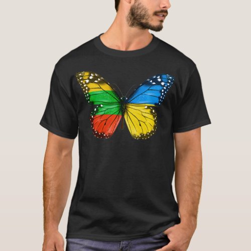 Lithuanian Ukrainian Flag Butterfly Lithuania Ukra T_Shirt