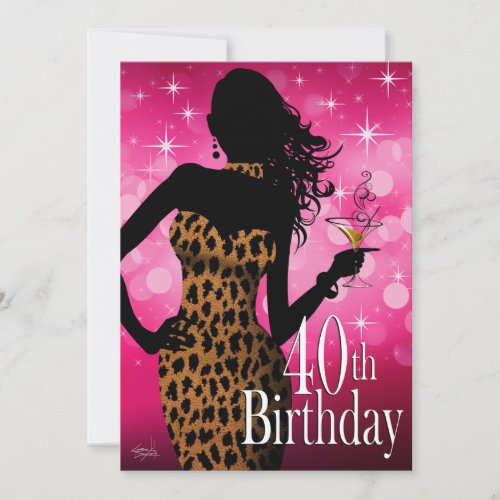 Litika Bombshell Sparkle Leopard 40th Birthday Invitation