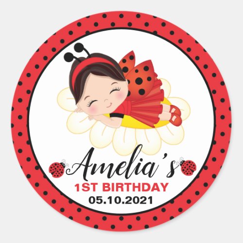 Litle Girl Ladybug Birthday Classic Round Sticker