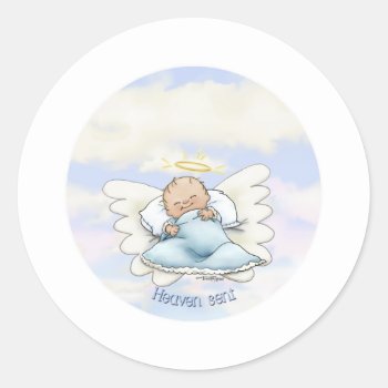 Litlle Baby Boy - Angel Sent From Above Classic Round Sticker by DancetheNightAway at Zazzle