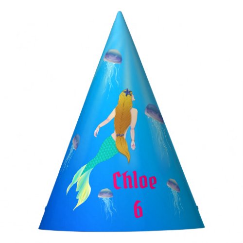 Litlle Mermaid with Teal scales birthday Party Hat