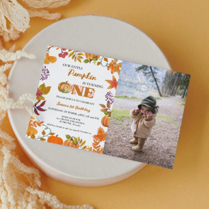 Litlle Pumpkin is turning One Girl 1ST Birthday Invitation