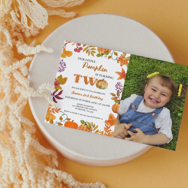 Litlle Pumpkin is turning two 2nd Girl Birthday Invitation (Creator Uploaded)