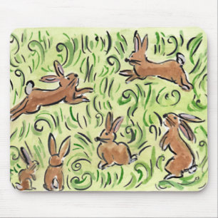 Litte Brown Bunnies Hopping Mouse Pad