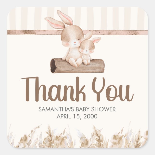 Litte Bunny Baby Shower Square Sticker (Front)