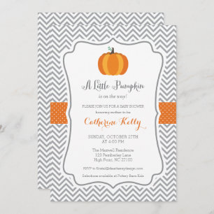 Litte Pumpkin Fall Baby Shower, Orange Neutral Invitation