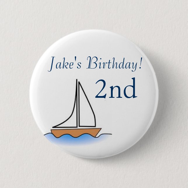 Litte Sailboat Nautical Birthday Pinback Button (Front)