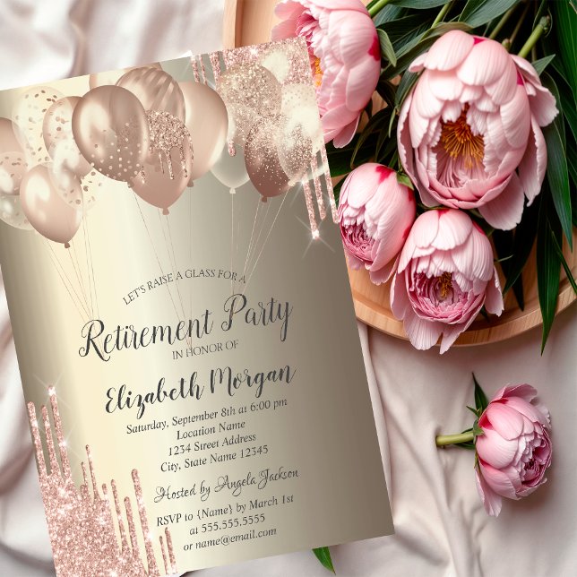 litter Drips Balloons Champagne Retirement   Invitation (Creator Uploaded)