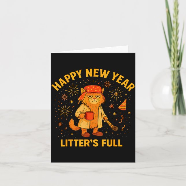Litter’s Full Funny Cat Lovers Happy New Year  Card (Front)