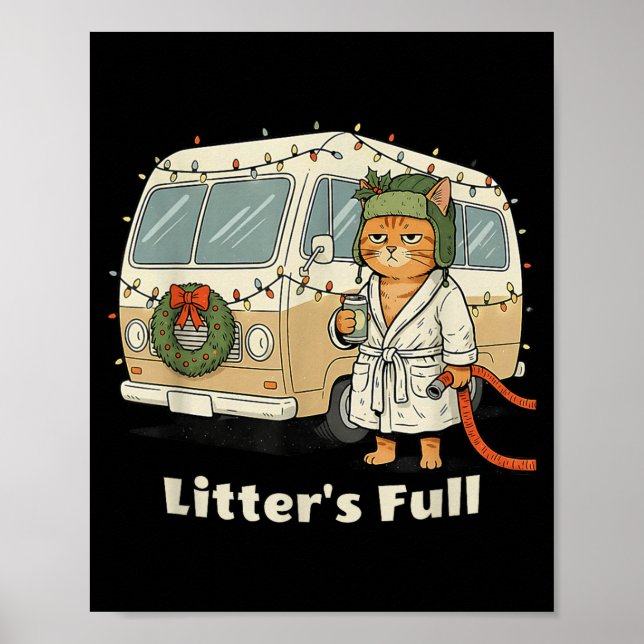 Litter's Full Christmas Cat, Funny Christmas Kitty Poster (Front)