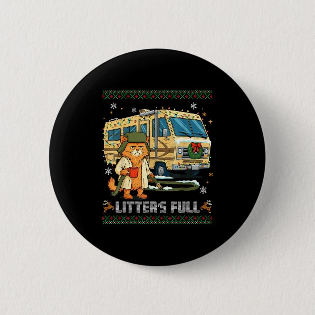 Litter's Full Funny Silly Cat Holding Coffee Meme  Button (Front)