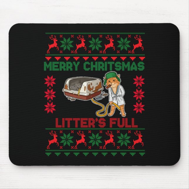 Litter's Full Merry Christmas Funny Cat Lover Ugly Mouse Pad (Front)