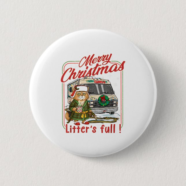 Litter's Full Merry Christmas Funny Cat Lovers Hol Button (Front)