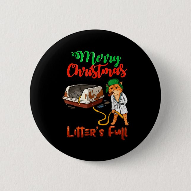 Litter's Full Merry Christmas Funny Cat Lovers Hol Button (Front)