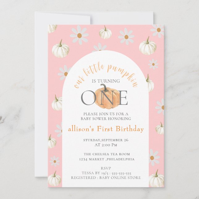   littl Fall Pumpkins Watercolor Girl 1st Birthday Invitation (Front)