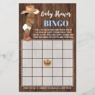 Little AA Cowboy Blue Baby Shower Bingo Game Card Flyer