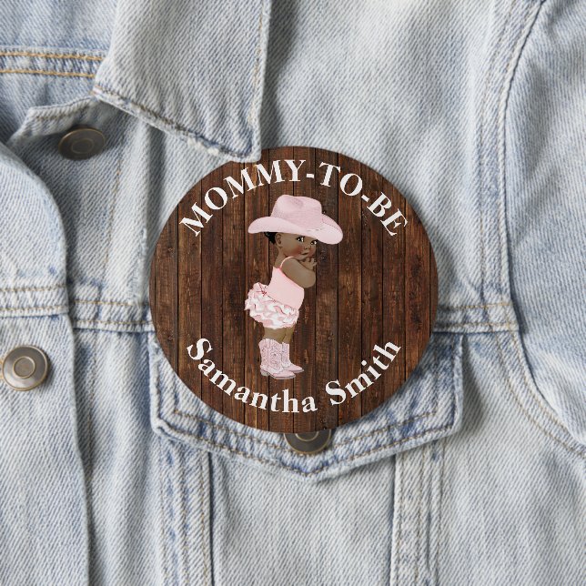 Little AA Cowgirl Western Baby Shower Mom to be Button (In Situ)