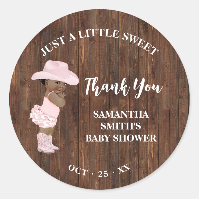 Little AA Cowgirl Western Baby Shower Thank You Classic Round Sticker (Front)