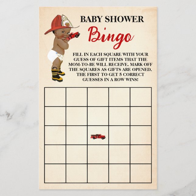 Little AA Firefighter Baby Shower Bingo Game Card Flyer (Front)