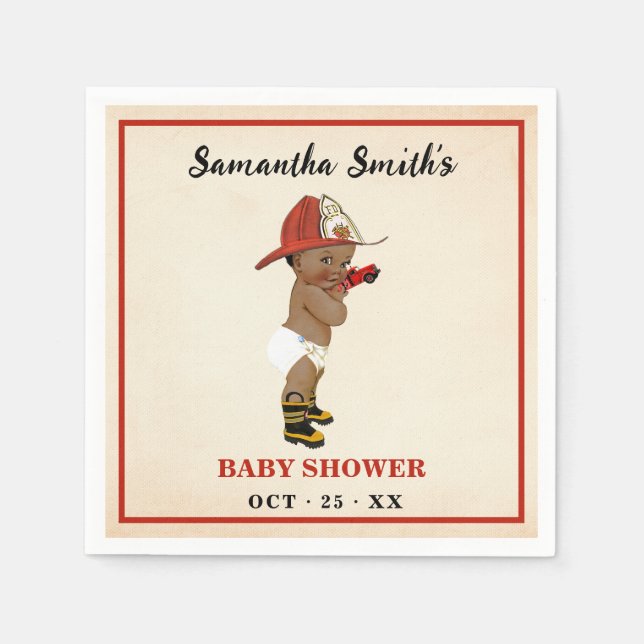 Little AA Firefighter Baby Shower Party Decor Napkins (Front)