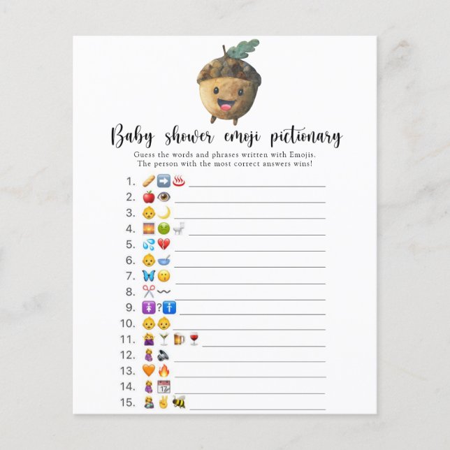 Little acorn - baby shower emoji pictionary game (Front)