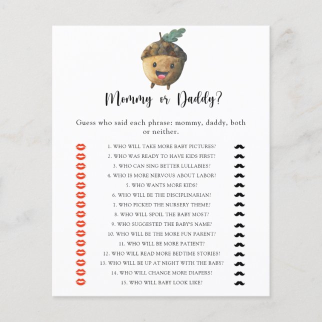 Little Acorn - mommy or daddy baby shower game (Front)