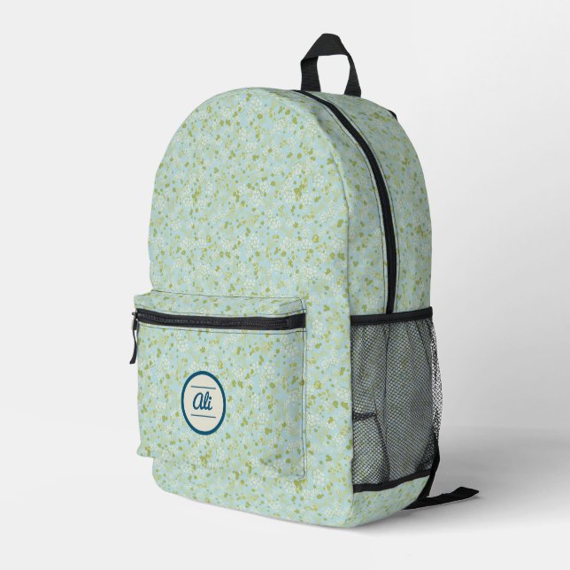 Little Acqua Flowers background Printed Backpack (Back Corner Right)