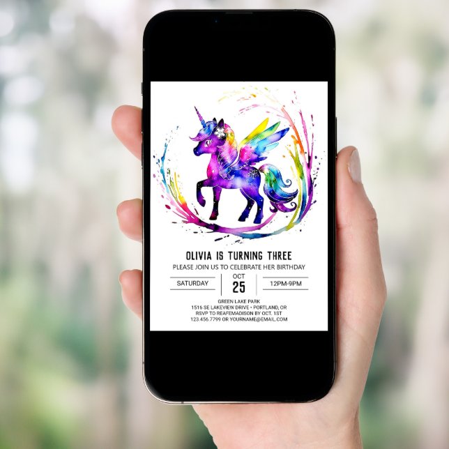 Little Adorable Unicorn Digital Birthday Invitation (Front Digital)