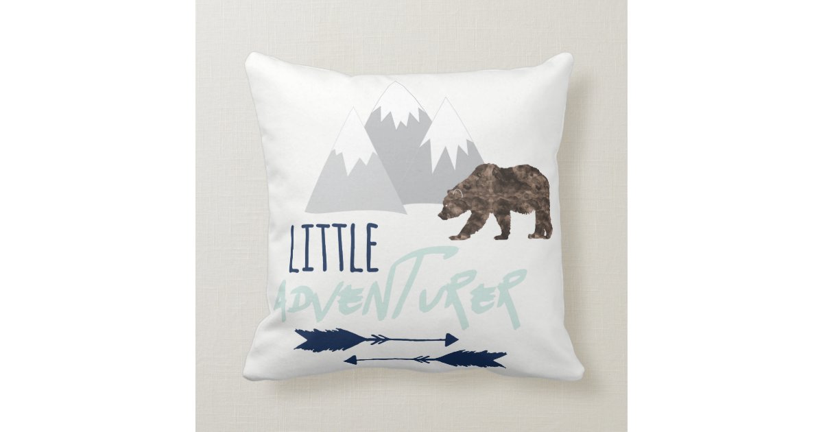 Little Adventurer In Navy Grey And Aqua Mist Throw Pillow Zazzle Com