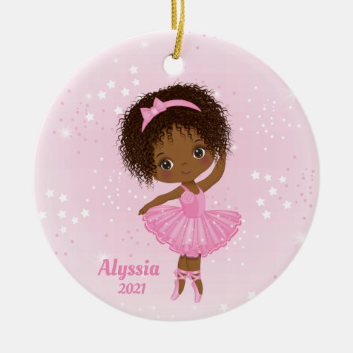 Little African American Ballerina Round Ornament 